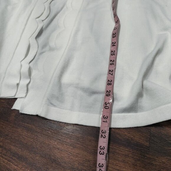 Roz Ali Long Sleeve Scalloped Mid-Length Open Front Cardigan Sweater White 3X - Picture 10 of 11